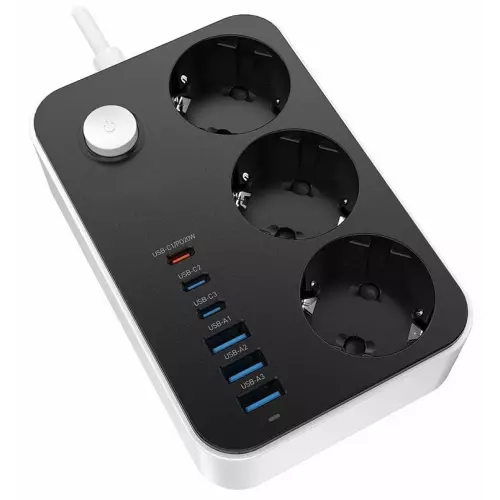 obrázek produktu ColorWay CW-CHE36PDB/ 3x Schuko/ 3x USB-C 20W/ 3x USB-A/ kabel 2m