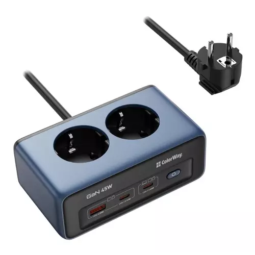 obrázek produktu ColorWay CW-CHE25PDB/ 2x Schuko/ 2x USB-C 45W/ kabel 2m