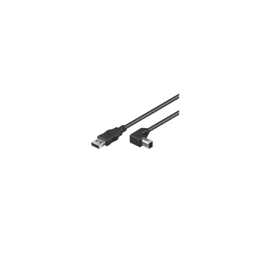 Obrázek produktu PremiumCord Kabel USB 2.0, A-B, 2m se zahnutým USB-B konektorem 90° - černá