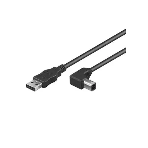 obrázek produktu PremiumCord Kabel USB 2.0, A-B, 2m se zahnutým USB-B konektorem 90° - černá
