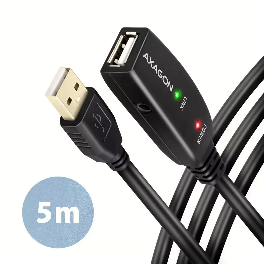 Obrázek produktu AXAGON ADR-205, USB 2.0 A-M -> A-F aktivní prodlužovací / repeater kabel, 5m - černá