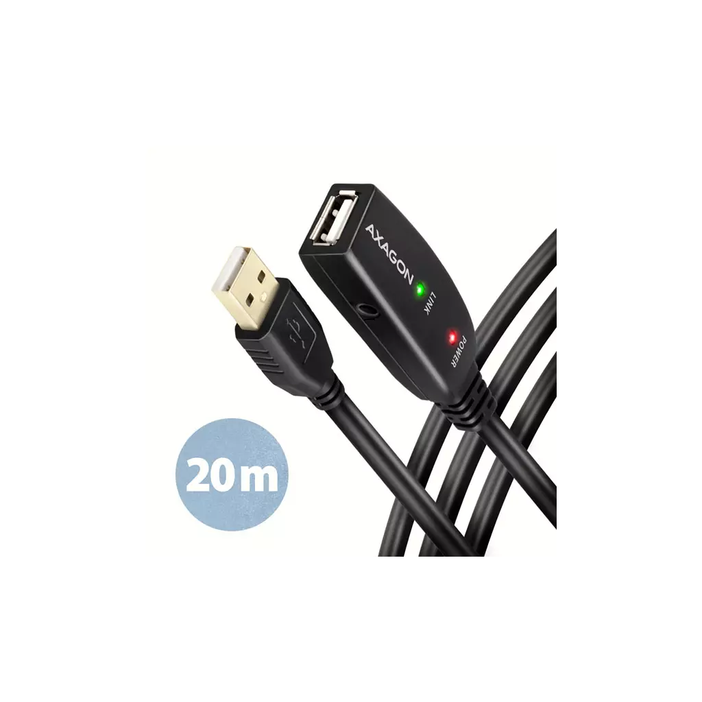 Obrázek produktu AXAGON ADR-220, USB 2.0 A-M -> A-F aktivní prodlužovací / repeater kabel, 20m - černá