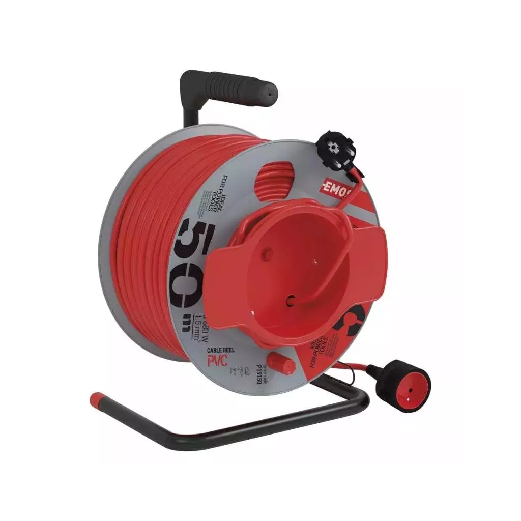 Obrázek produktu Prodlužovací kabel na bubnu 50m / 1 zásuvka / červený / PVC / 230 V / 1,5mm2