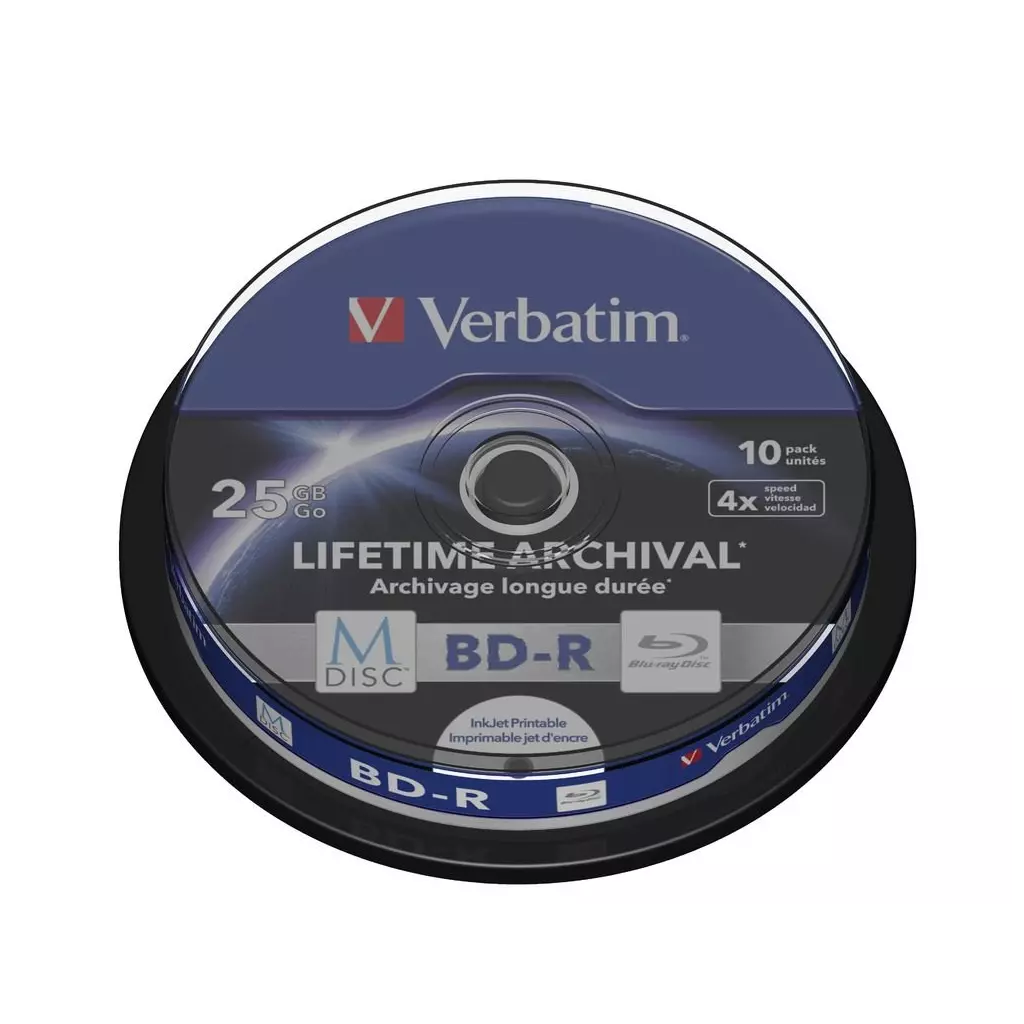 Obrázek produktu Verbatim Blu-ray BD-R M-Disc Printable 4x, 25GB, 10 ks (Spindl)