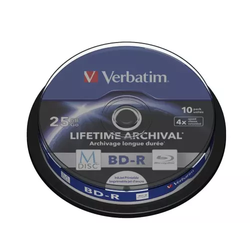 obrázek produktu Verbatim Blu-ray BD-R M-Disc Printable 4x, 25GB, 10 ks (Spindl)
