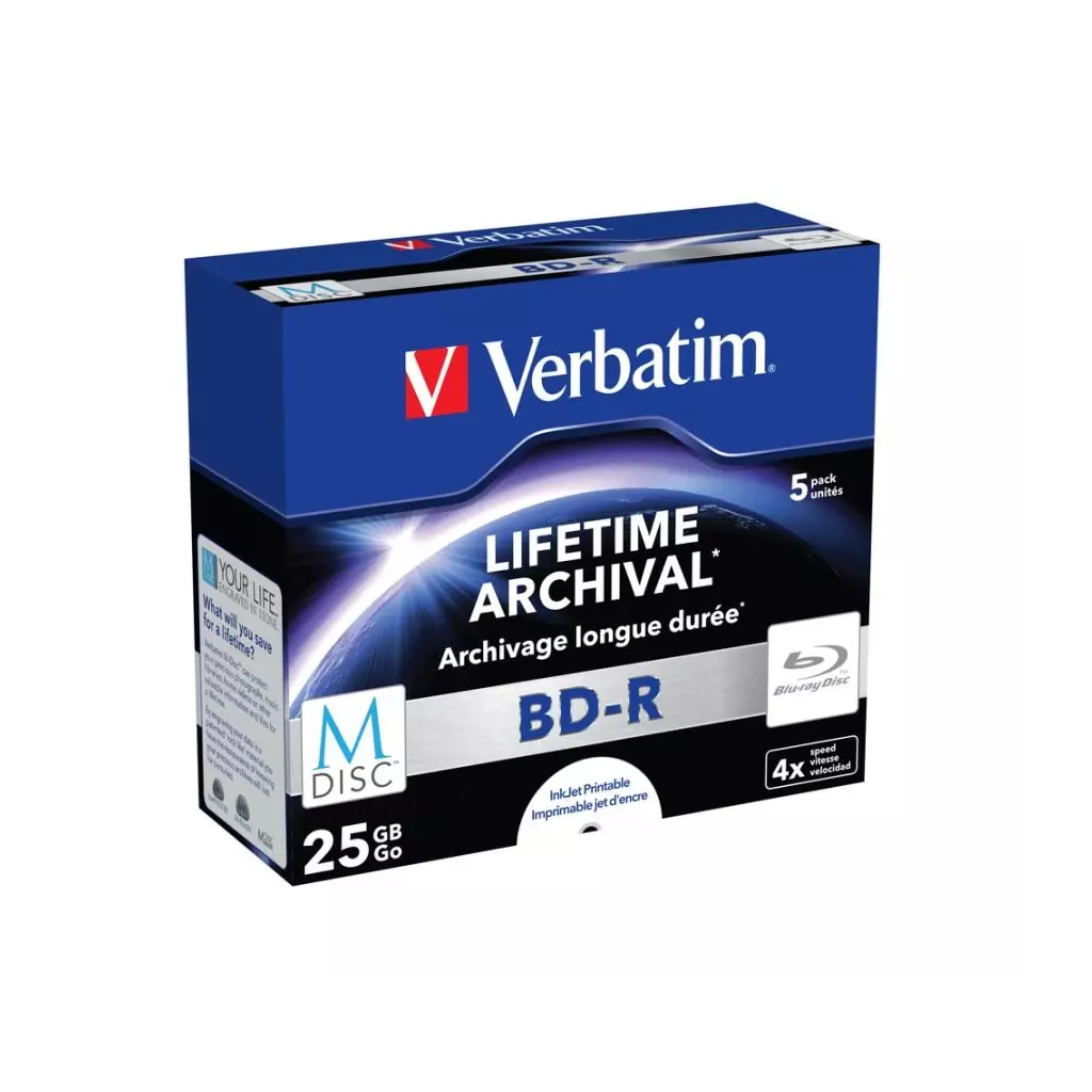 Obrázek produktu Verbatim Blu-ray BD-R M-Disc Printable 4x, 25GB, 5 ks (Jewel)