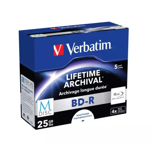 obrázek produktu Verbatim Blu-ray BD-R M-Disc Printable 4x, 25GB, 5 ks (Jewel)