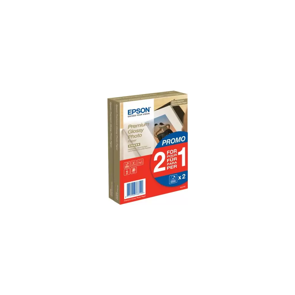 Obrázek produktu Epson Paper Premium Glossy Photo 10x15 2x40sheets 255g/m2 (2 za cenu 1)