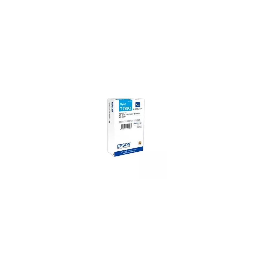 Obrázek produktu Epson T7892 XXL Cyan, 34ml, až 4000 stran, pro série WF-5110DW,WF-5190DW,WF-5620DWF,WF-5690DWF - originální