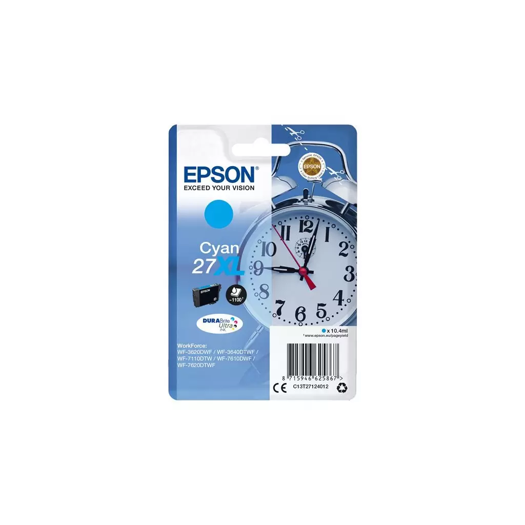 Obrázek produktu Epson Singlepack 27XL DURABrite Ultra Ink - azurová (C13T27124012) - originální - azurová/cyan