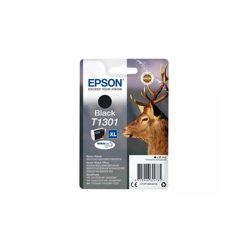 Obrázek produktu Epson T1301 Black 25,4ml pro Stylus SX525WD/SX620FW, Stylus Office BX525WD/BX625FWD - originální - černá/black