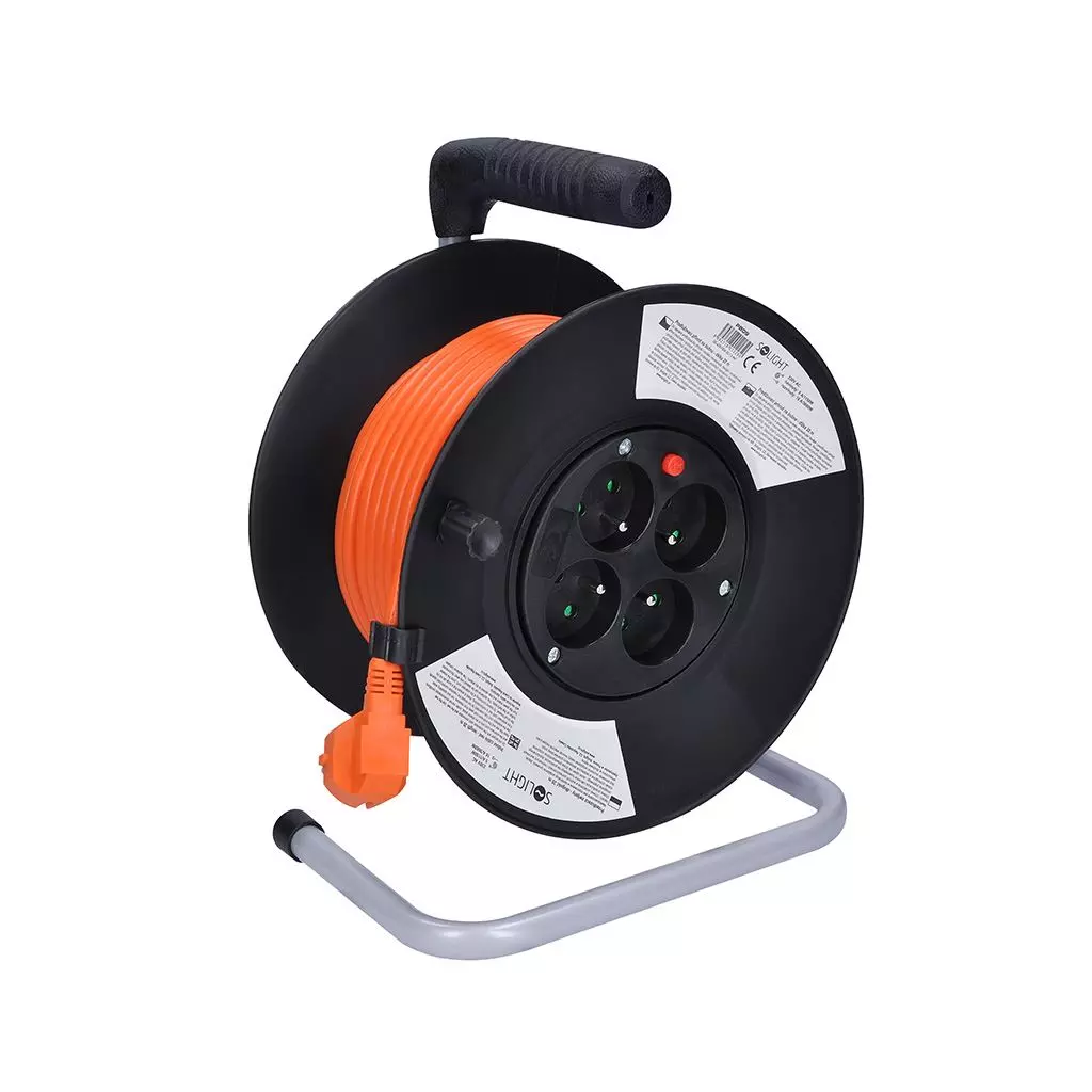 Obrázek produktu Solight prodlužovací přívod na bubnu, 4 zásuvky, 20m, oranžový kabel, 3x 1,5mm2