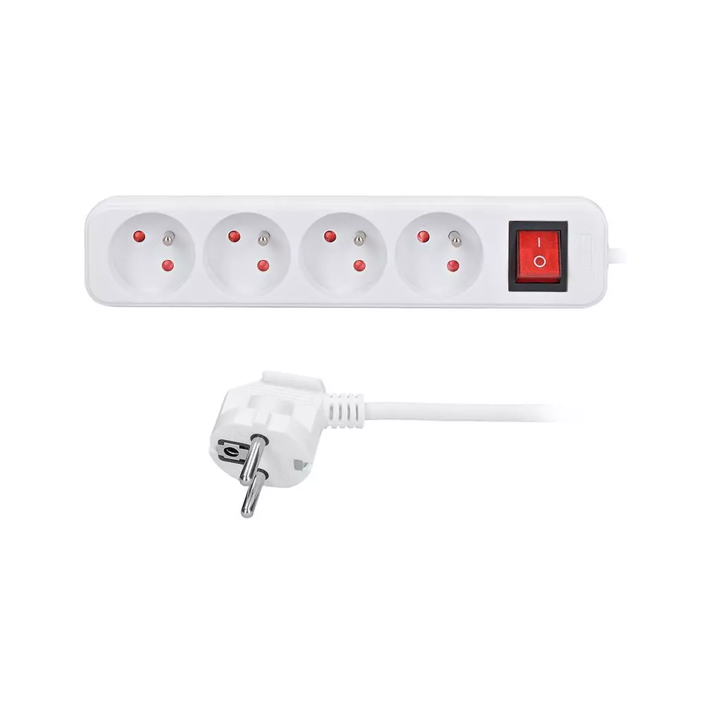 Obrázek produktu Solight prodlužovací přívod, 4 zásuvky, bílý, vypínač, 2m