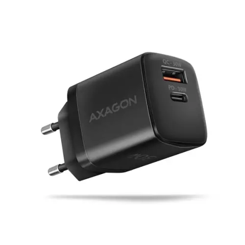 obrázek produktu AXAGON ACU-PQ30 Sil nabíječka do sítě 30W, 2x port (USB-A + USB-C), PD3.0/PPS/QC4+/AFC/Apple, černá - černá