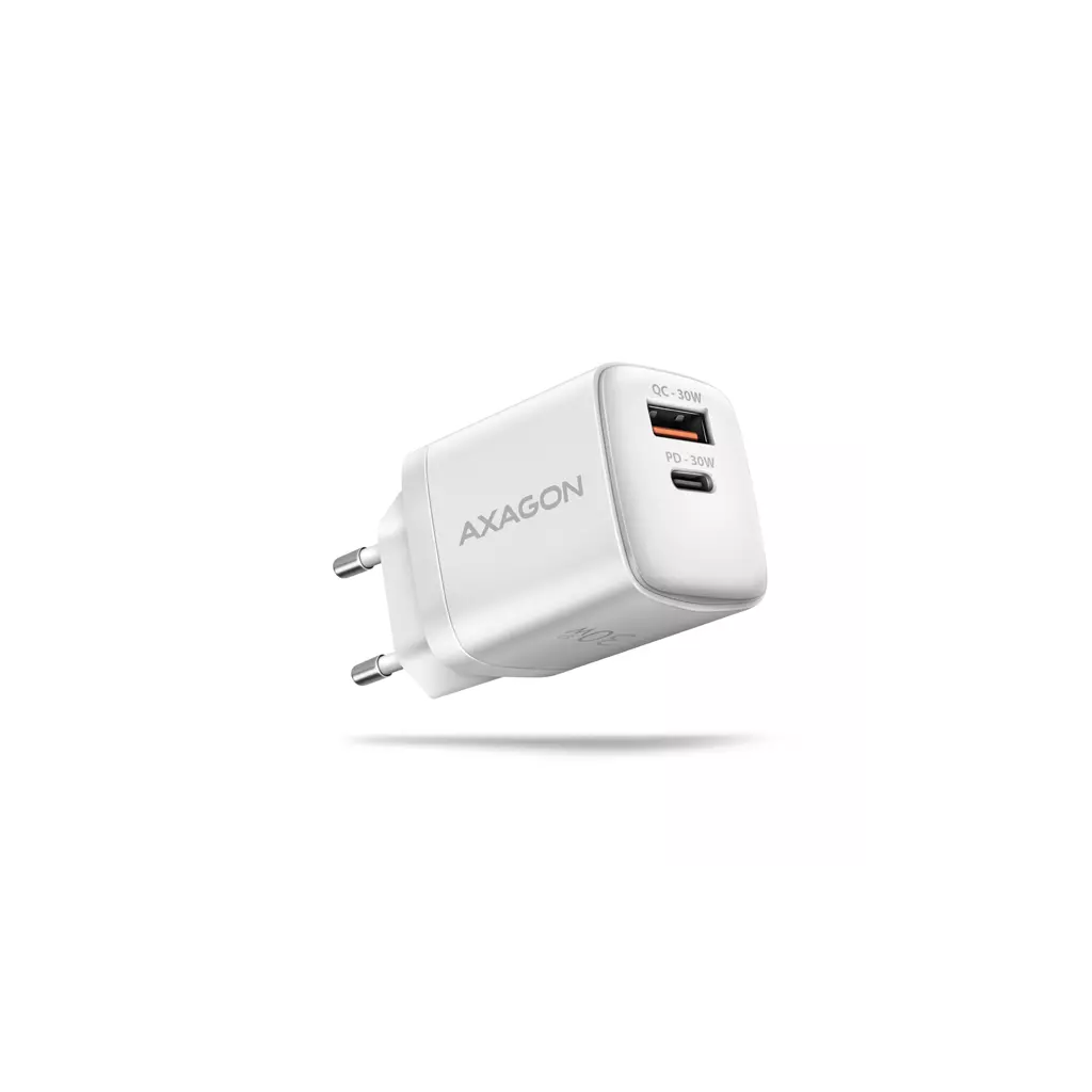 Obrázek produktu AXAGON ACU-PQ30W, Sil nabíječka do sítě 30W, 2x port (USB-A + USB-C), PD3.0/PPS/QC4+/SFC/AFC/Apple, bílá - bílá