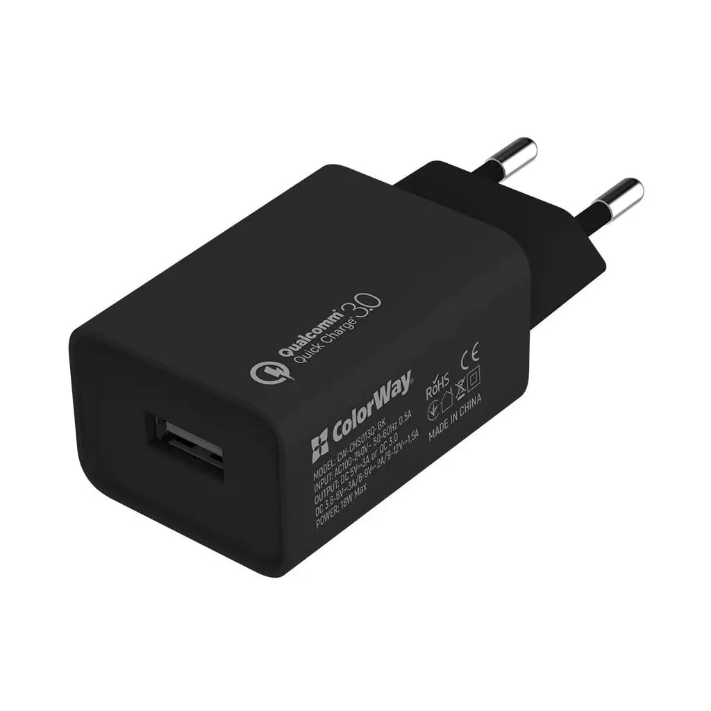 Obrázek produktu ColorWay AC nabíječka 1xUSB QC3.0 18W, černá - černá