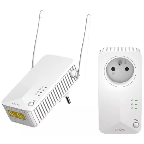 obrázek produktu Strong sada 2x adaptérů Powerline WF 600 DUO FR/ Powerline 600 Mbit/s/ Wi-Fi 300 Mbit/s/ 2x LAN/ bílý