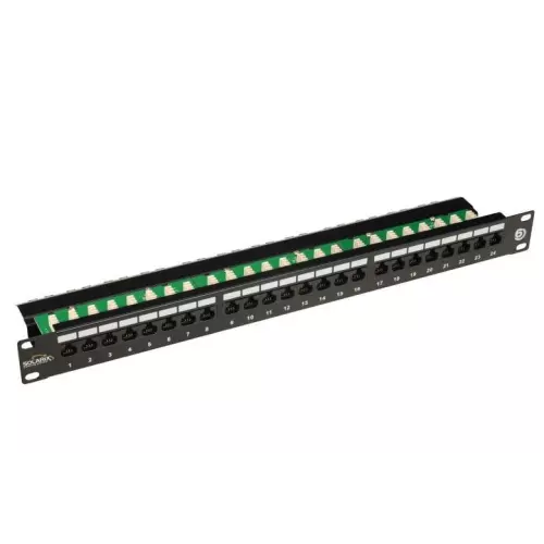 obrázek produktu SOLARIX patch panel, CAT6, 24 x RJ45 , UTP, s vyvazovací lištou, černý, 1U
