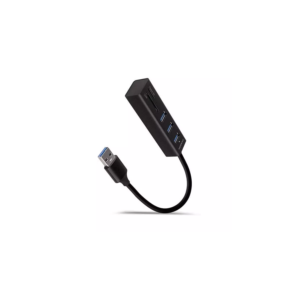 Obrázek produktu AXAGON HMA-CR3A, USB 3.2 Gen 1 hub, porty 3x USB-A + čtečka karet SD/microSD - černá