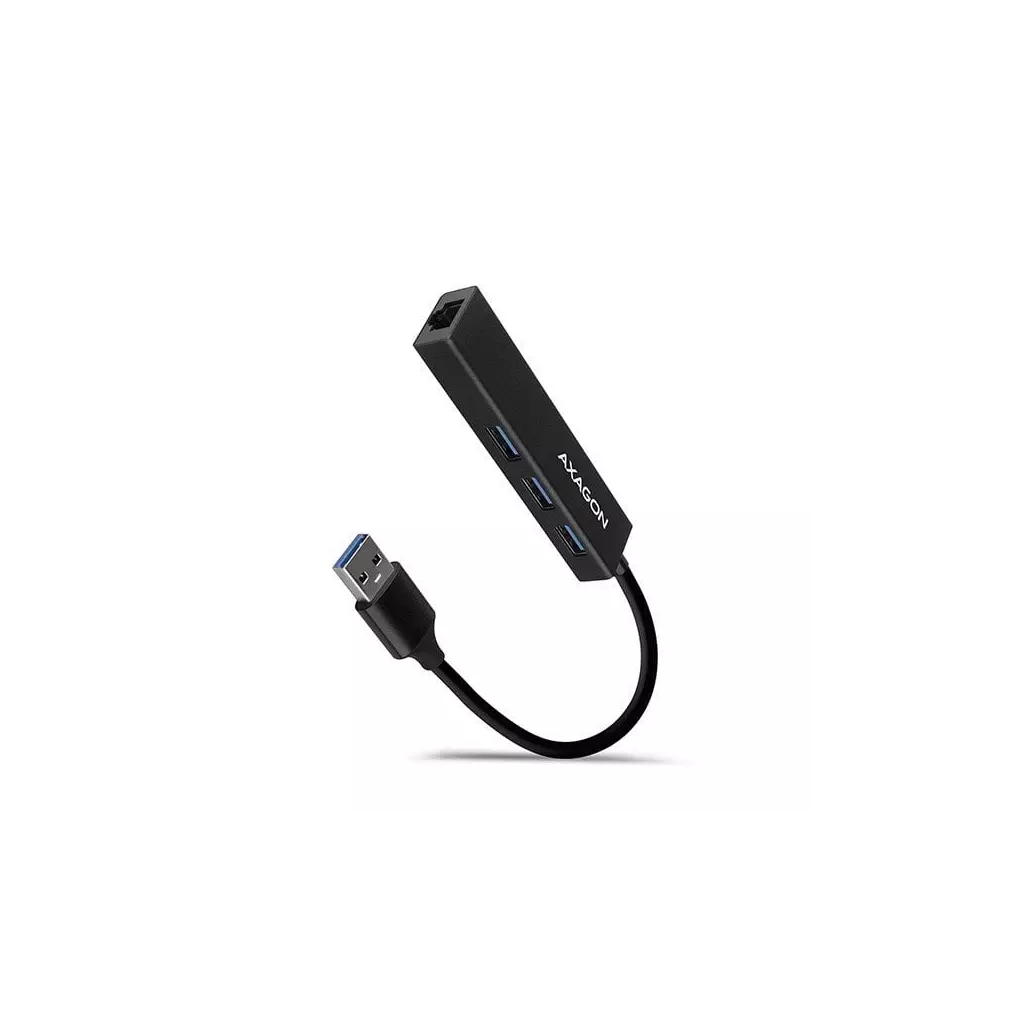 Obrázek produktu AXAGON HMA-GL3A, USB 3.2 Gen 1 hub, porty 3x USB-A + Gigabit Ethernet - černá