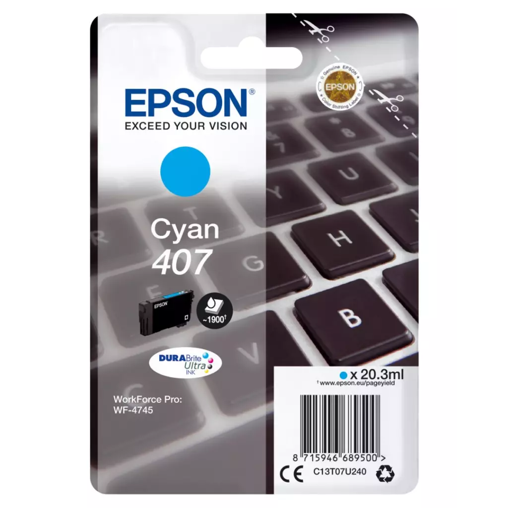 Obrázek produktu Epson 407 - azurová - originál - inkoustová cartridge - azurová/cyan