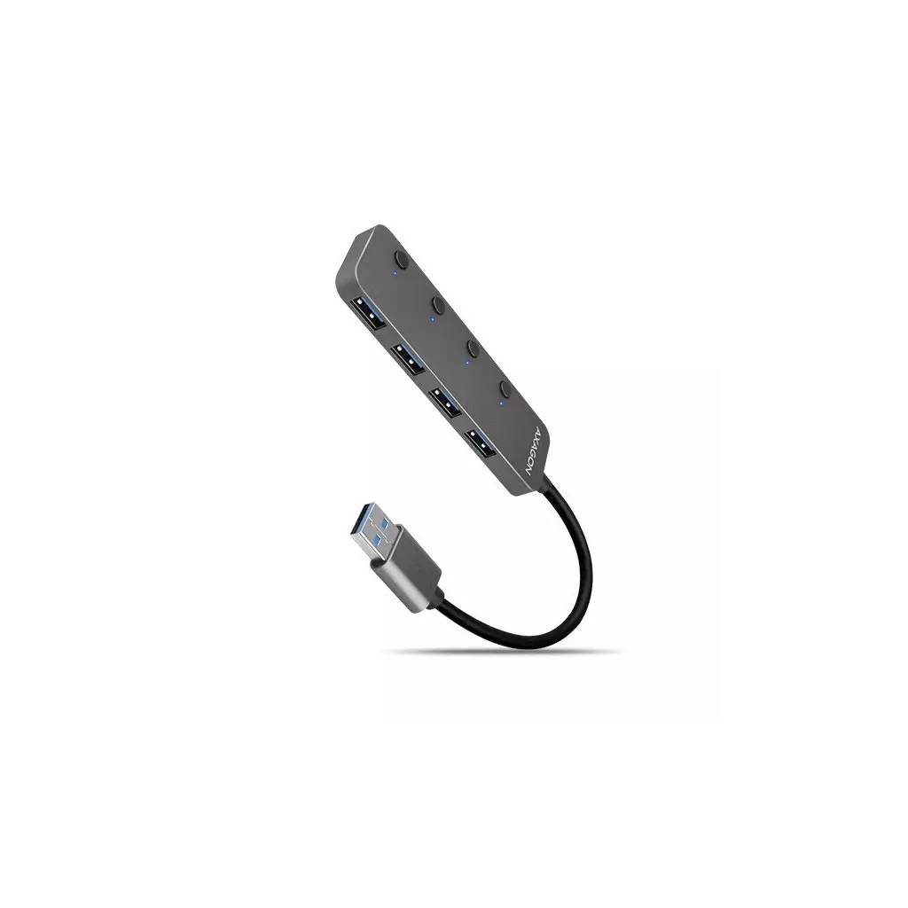 Obrázek produktu AXAGON HUE-MSA, 4x USB 3.2 Gen 1 SWITCH hub, kovový - šedá