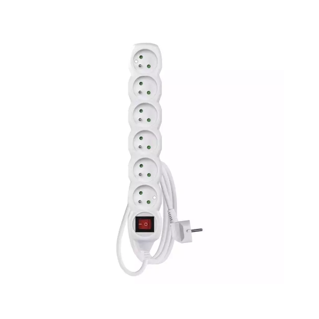 Obrázek produktu Prodlužovací kabel 2m / 6 zásuvek / s vypínačem / bílý / PVC / 1 mm2