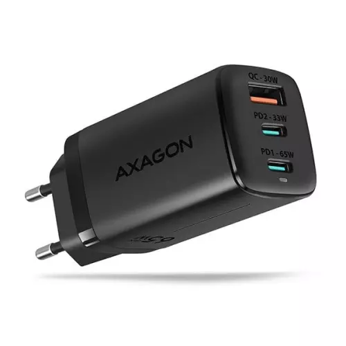 obrázek produktu AXAGON ACU-DPQ65, GaN nabíječka do sítě, 3x port, 65W - černá