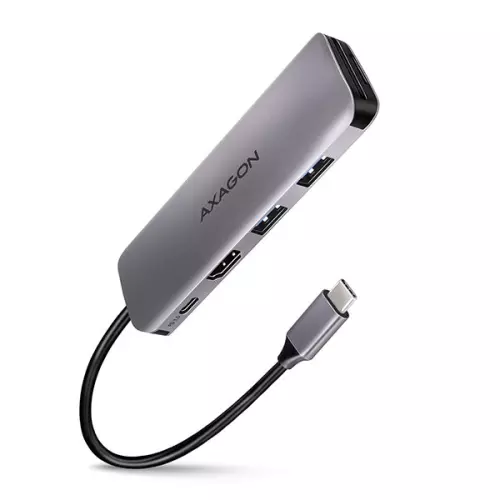 obrázek produktu AXAGON HMC-5, USB 3.2 Gen 1 hub, 2x USB-A, HDMI - stříbrná