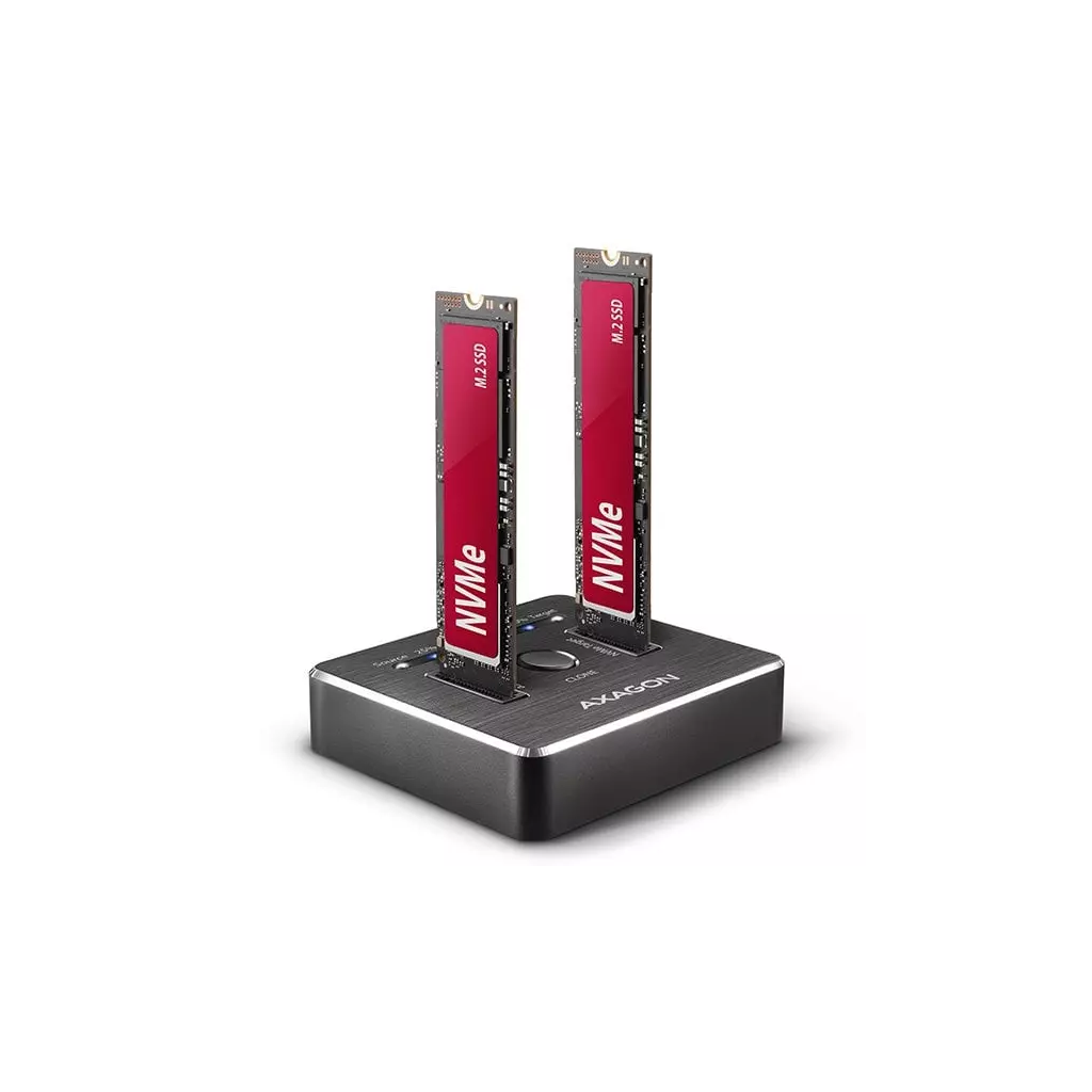 Obrázek produktu AXAGON ADSA-M2C, USB-C 3.2 Gen 2 - 2x M.2 NVMe SSD dokovací stanice - červená