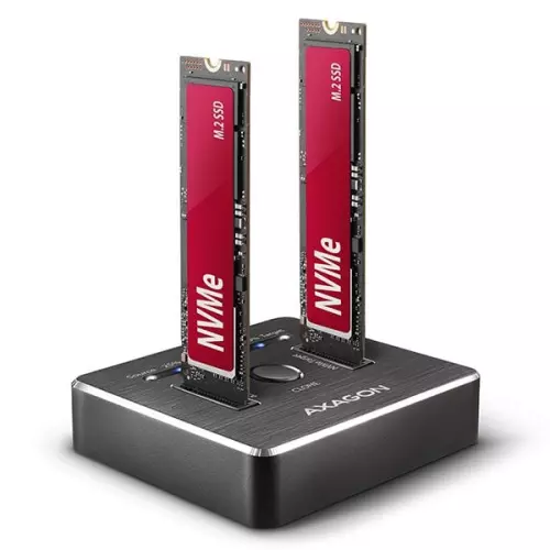 obrázek produktu AXAGON ADSA-M2C, USB-C 3.2 Gen 2 - 2x M.2 NVMe SSD dokovací stanice - červená