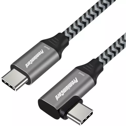 obrázek produktu PremiumCord USB-C zahnutý kabel ( USB 3.2 GEN 2x2, 5A, 100W, 20Gbit/s ) 2m hliníkové krytky konektorů, bavlněný oplet