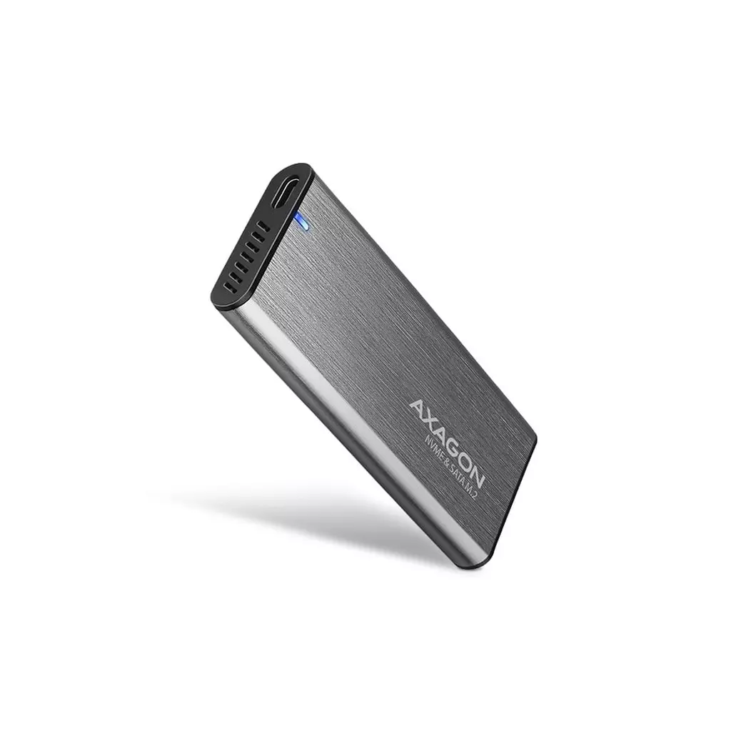 Obrázek produktu AXAGON EEM2-SG2, USB-C 3.2 Gen 2 - M.2 NVMe & SATA SSD kovový RAW box, bezšroubkový, stříbrný