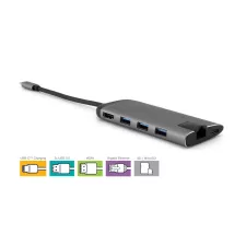 obrázek produktu VERBATIM USB-C Multiport HUB, 3x USB 3.0, 1x USB-C, HDMI, LAN, SD, microSD, šedá dokovací stanice