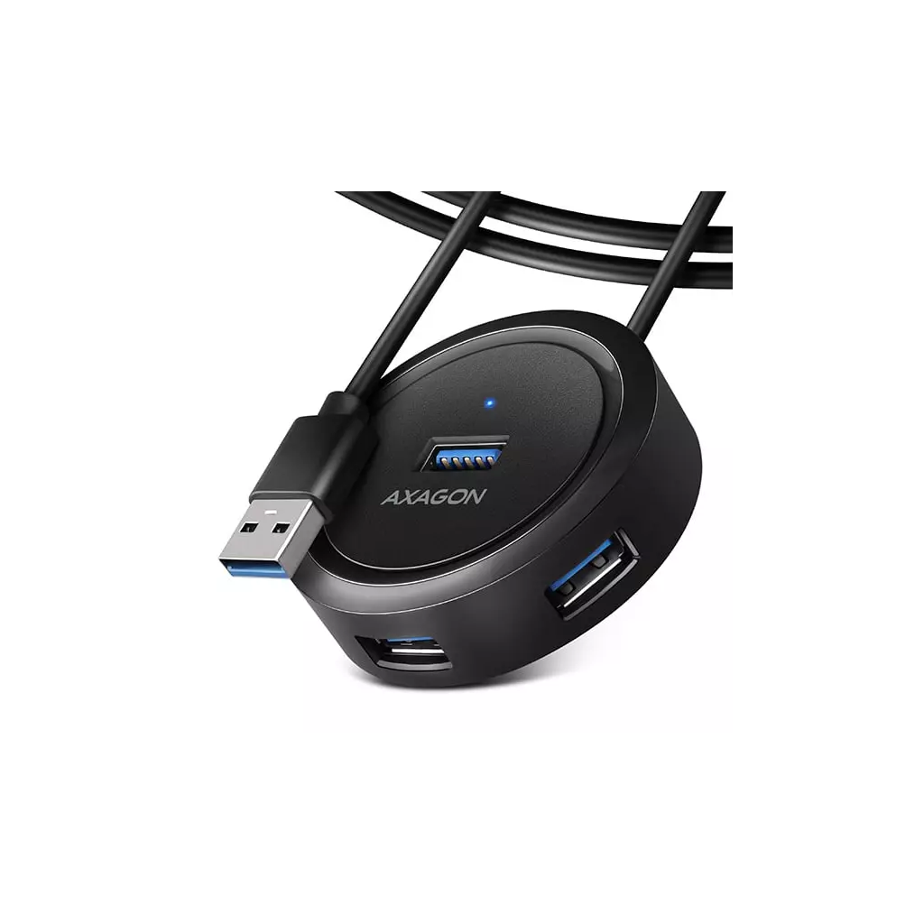 Obrázek produktu AXAGON HUE-P1AL, 4x USB 3.2 Gen 1 ROUND hub, micro USB napájecí konektor, kabel USB-A 1.2m