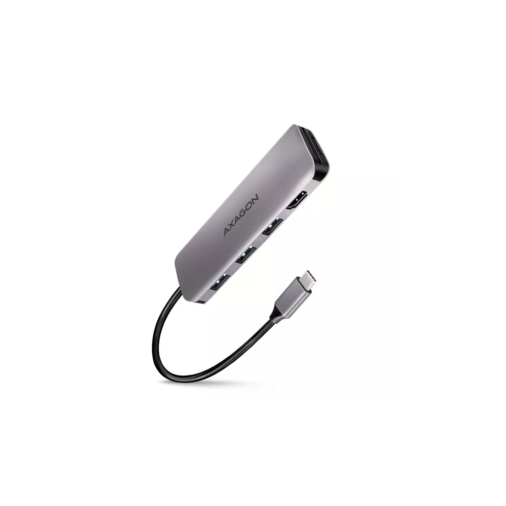 Obrázek produktu AXAGON HMC-HCR3A, USB 3.2 Gen 1 hub, porty 3x USB-A, HDMI 4k/30Hz, SD/microSD, kabel USB-C 20cm