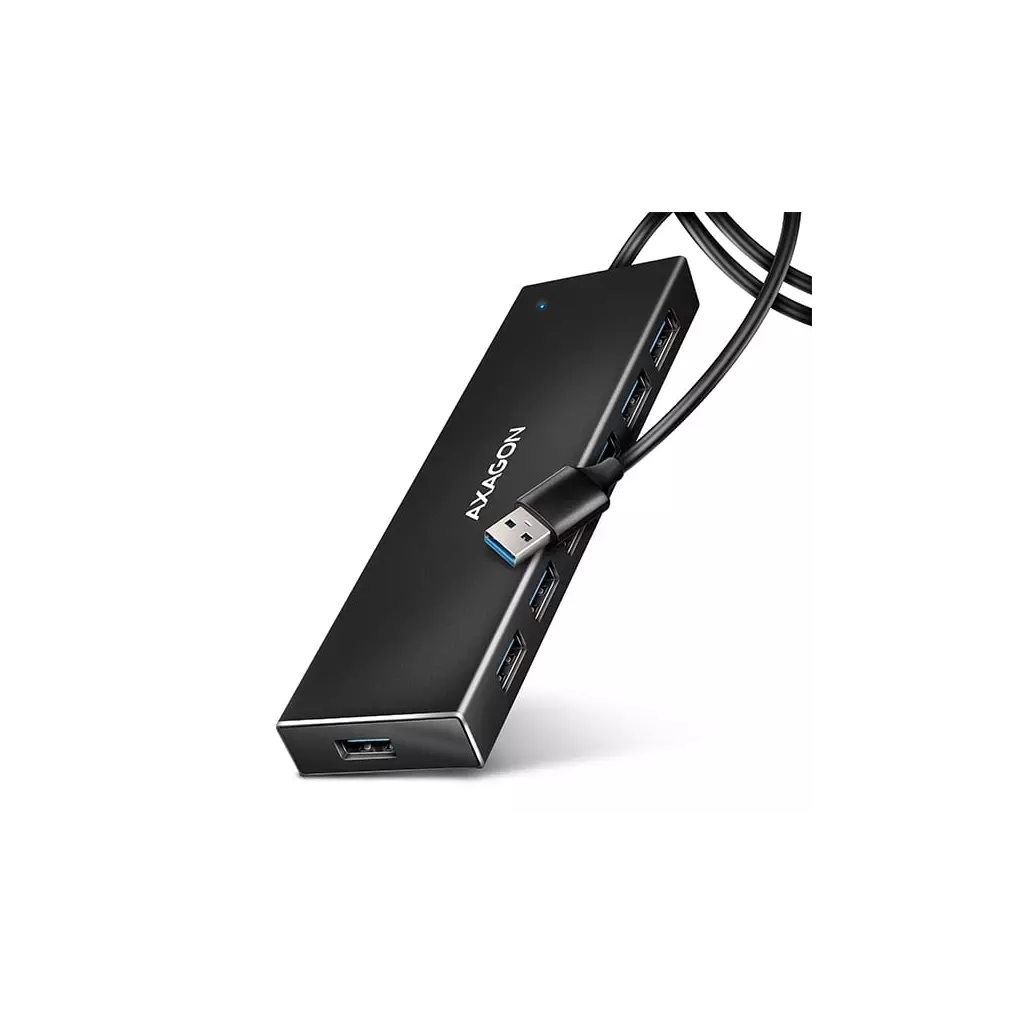 Obrázek produktu AXAGON HUE-F7A, 7x USB 3.2 Gen 1 ALU FLAT CHARGING hub, micro USB napájecí konektor, kabel USB-A 1m