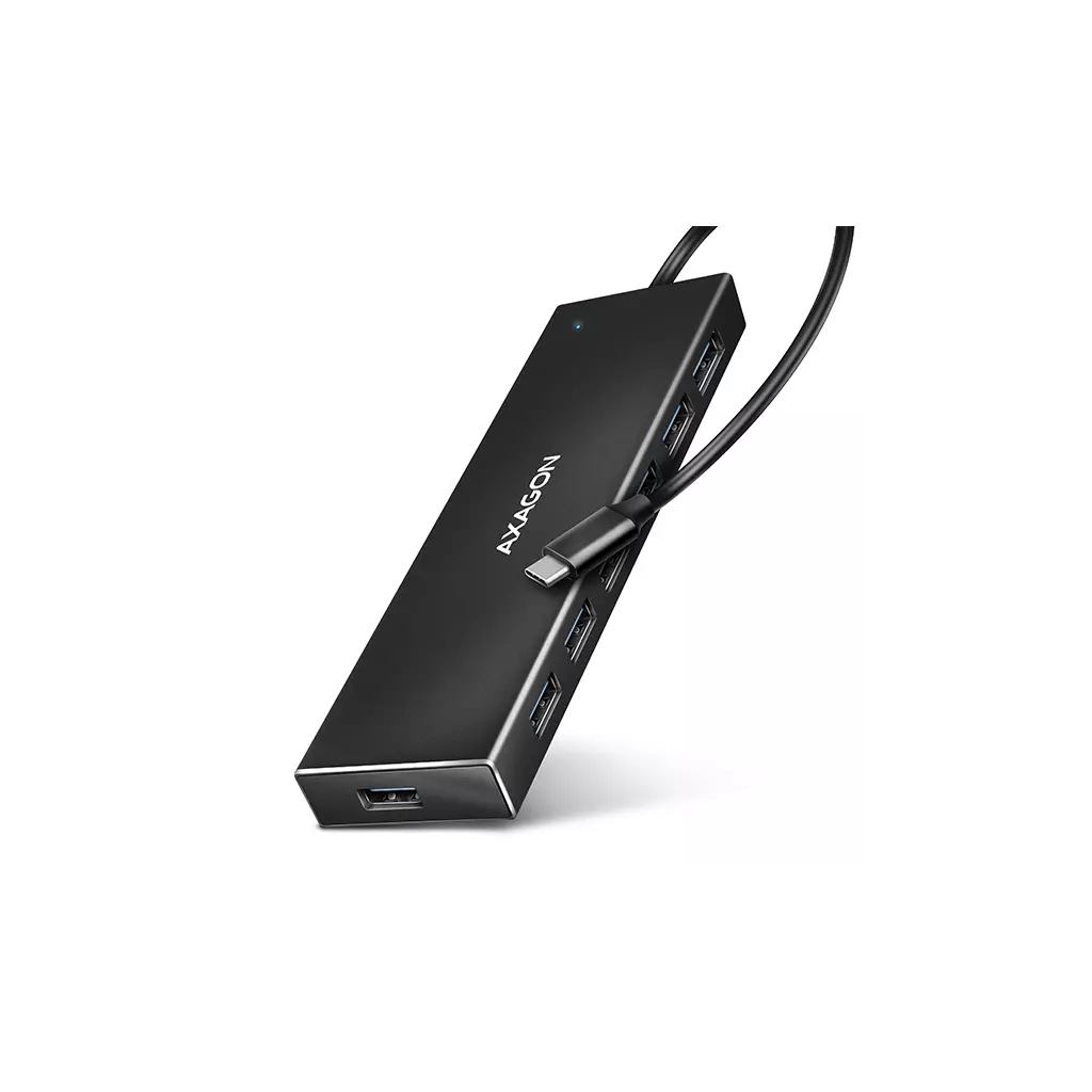 Obrázek produktu AXAGON HUE-F7C, 7x USB 3.2 Gen 1 ALU FLAT CHARGING hub, micro USB napájecí konektor, kabel USB-C 30cm