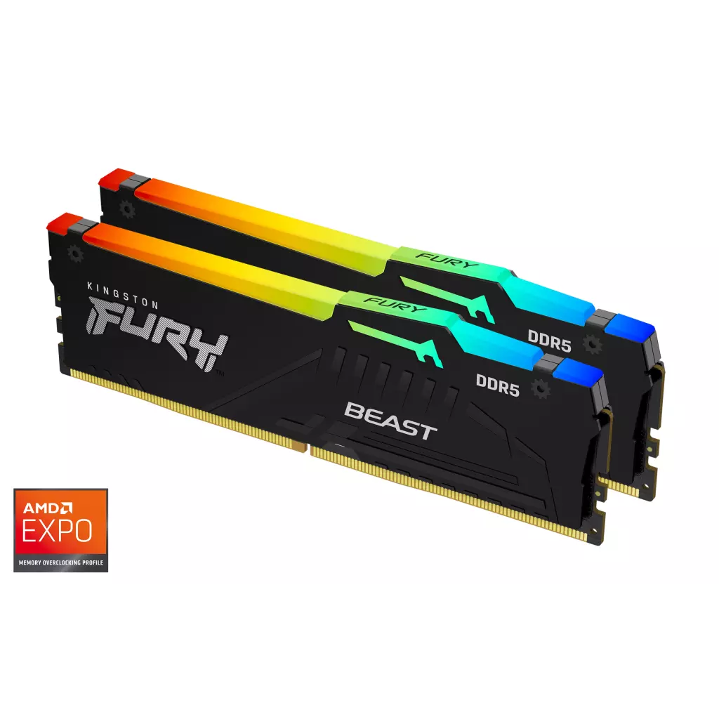 Obrázek produktu Kingston Fury Beast DDR5 64GB 6000MHz CL36, RGB chladič (Kit 2x32GB), AMD EXPO - černá