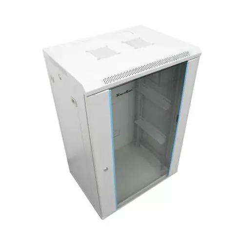 obrázek produktu XtendLan 18U/600x450, na zeď, jednodílný, skleněné dveře, šedý
