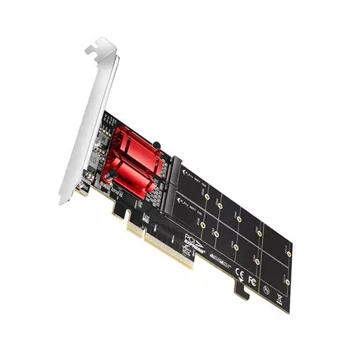 obrázek produktu AXAGON PCEM2-ND, PCIe x8 řadič - 2x M.2 NVMe M-key slot, RAID, podpora desek bez bifurkace, vč. LP