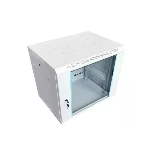 obrázek produktu XtendLan 12U/600x450, na zeď, jednodílný, rozložený, skleněné dveře, šedý