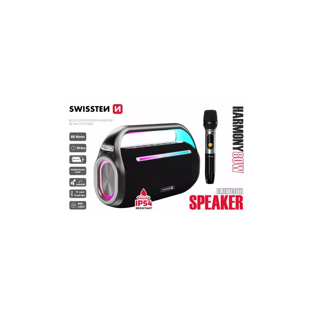 Obrázek produktu SWISSTEN BLUETOOTH REPRODUKTOR HARMONY 80W ČERNÝ