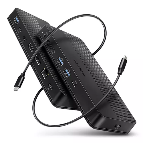 obrázek produktu AXAGON HMC-U4, USB4 40Gbps dock, 3x USB-A, 2x USB-C, HDMI & DP 8K/30Hz, RJ-45, SD/mSD, audio, PD100W