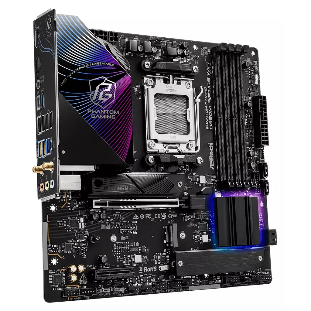 Obrázek produktu ASRock B850M Riptide WiFi / AMD B850 / AM5 / 4x DDR5 DIMM / 3x M.2 / HDMI / DP / USB-C / WiFi / mATX