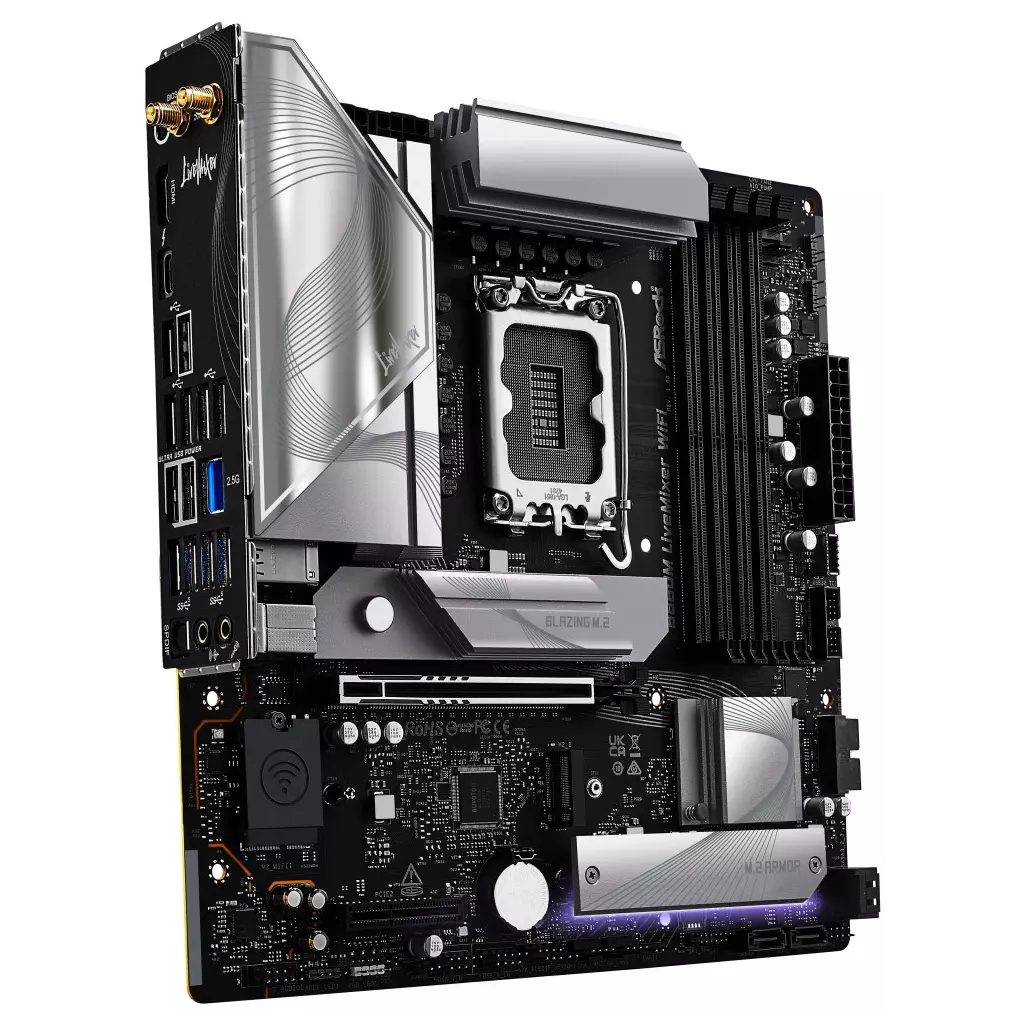 Obrázek produktu ASRock B860M LiveMixer WiFi / Intel B860 / LGA1851 / 4x DDR5 / 3x M.2 / HDMI / Thunderbolt 4 / WiFi / mATX