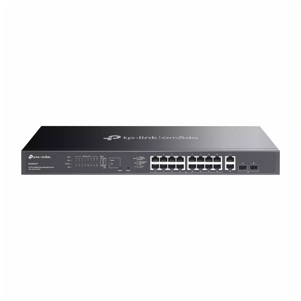 Obrázek produktu Switch TP-Link ES220GMP 2x GLan, 16x GLan s PoE+, 2x SPF combo, 250W, 19