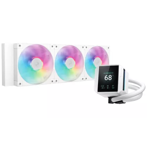 obrázek produktu DEEPCOOL vodní chladič MYSTIQUE 360 ARGB / 3x120mm ARGB fan / dig. displej / Intel i AMD / bílý