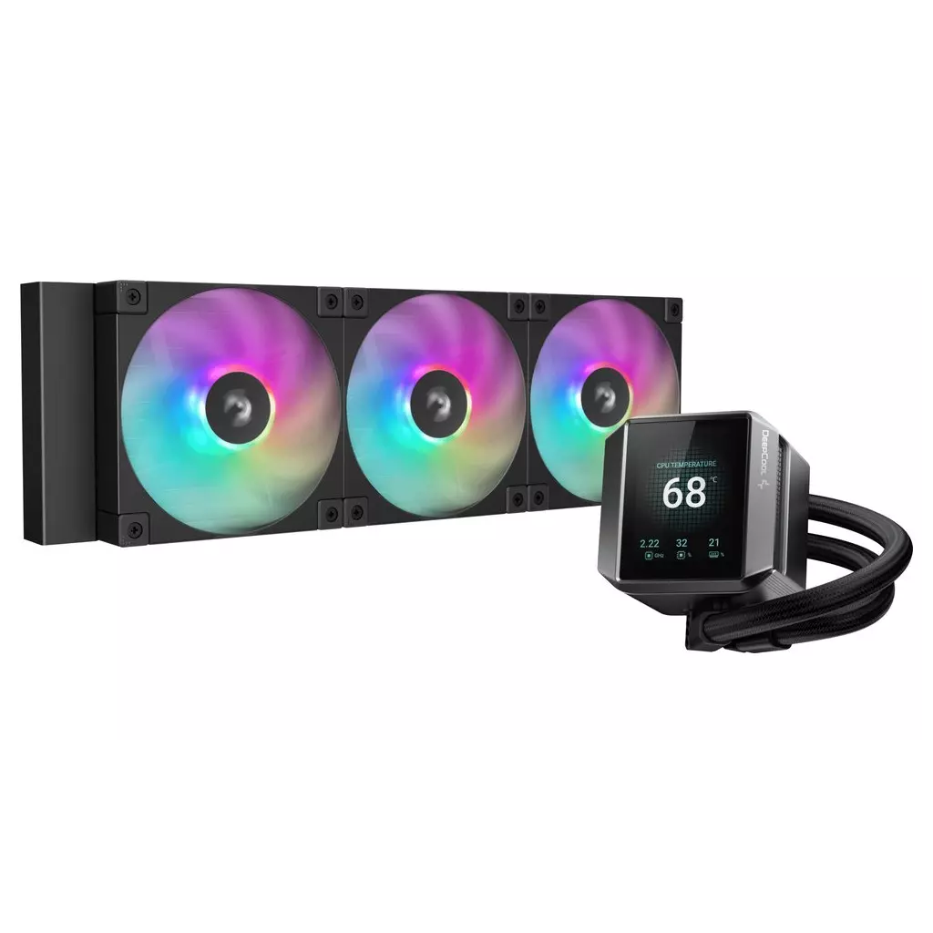 Obrázek produktu DEEPCOOL vodní chladič MYSTIQUE 360 ARGB / 3x120mm ARGB fan / dig. displej / Intel i AMD / černý