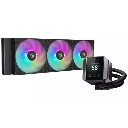 obrázek produktu DEEPCOOL vodní chladič MYSTIQUE 360 ARGB / 3x120mm ARGB fan / dig. displej / Intel i AMD / černý
